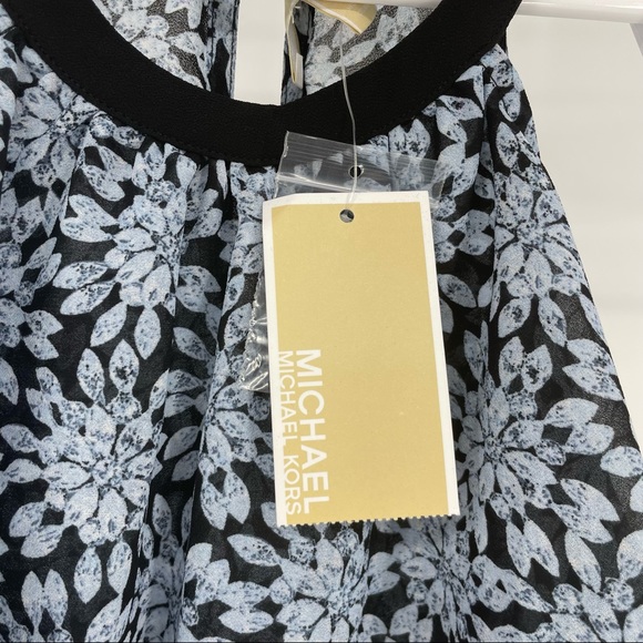 MICHEAL MICHEAL KORS NWT CLOUD NAVY BLUE BLACK FLORAL SLEEVELESS TANK TOP RUFFLE - Picture 4 of 8
